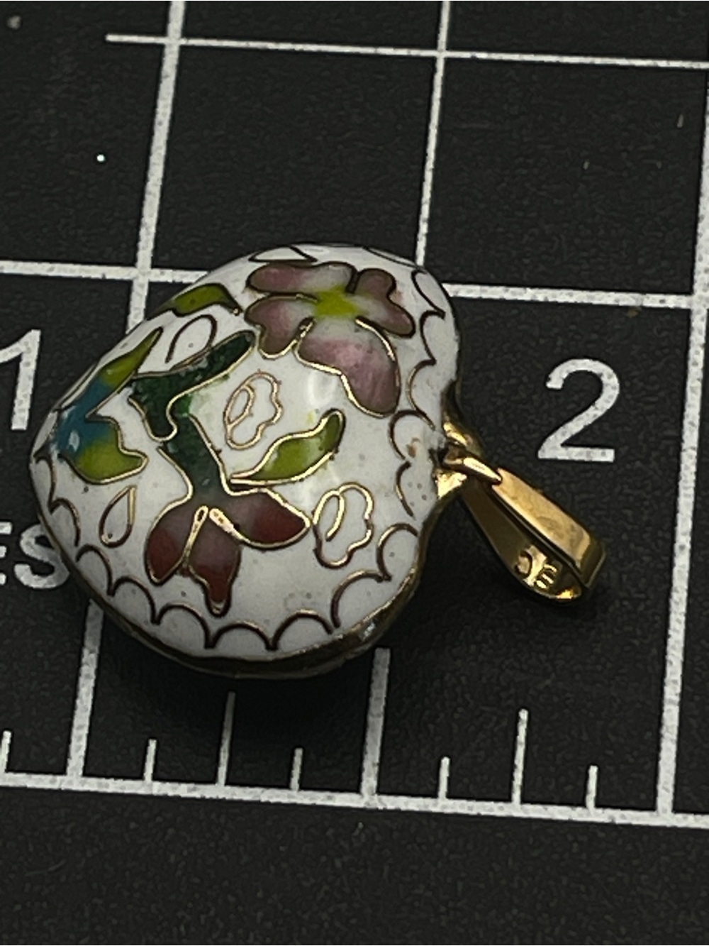 Vintage Cloisonne Puffy Heart Necklace Floral Enamel Signed SC 18” - Picture 13 of 16